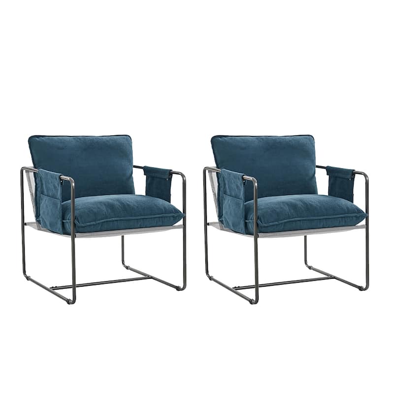 Rebeca Modern Metal Frame Arm Chair with Storage Pockets Set of 2 by HULALA HOME