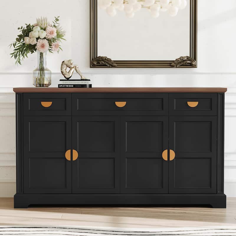 59'' W Sideboard with 3 Drawers, 4-Door Storage Cabinet - Black