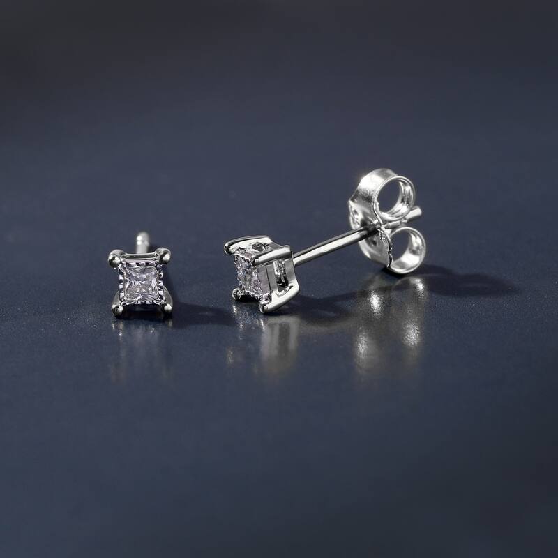 1/20ct to 3/4ct TDW Diamond Solitaire Stud Earrings in Silver for Women - 1/10 ct - White