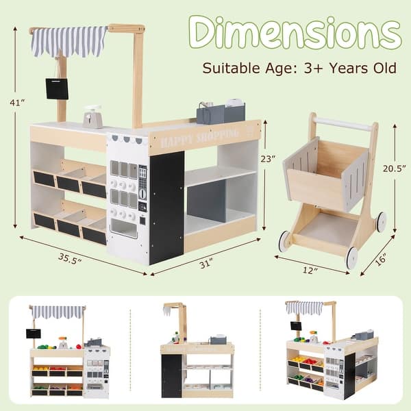 dimension image slide 0 of 2, Costway Kids Grocery Store Playset Wooden Pretend Play Supermarket - See Details