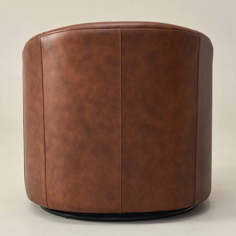 KINWELL 32"W Top Grain Genuine Leather Swivel Barrel Armchair