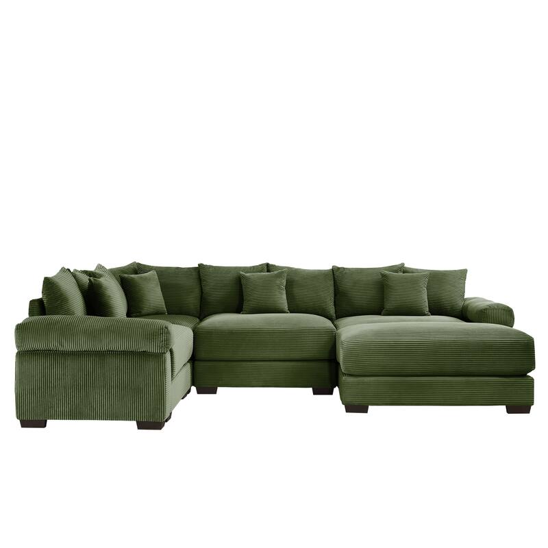 GDFStudio - Corduroy 5-Seater 116.9" Cloud Modular Sectional Couch with Ottoman
