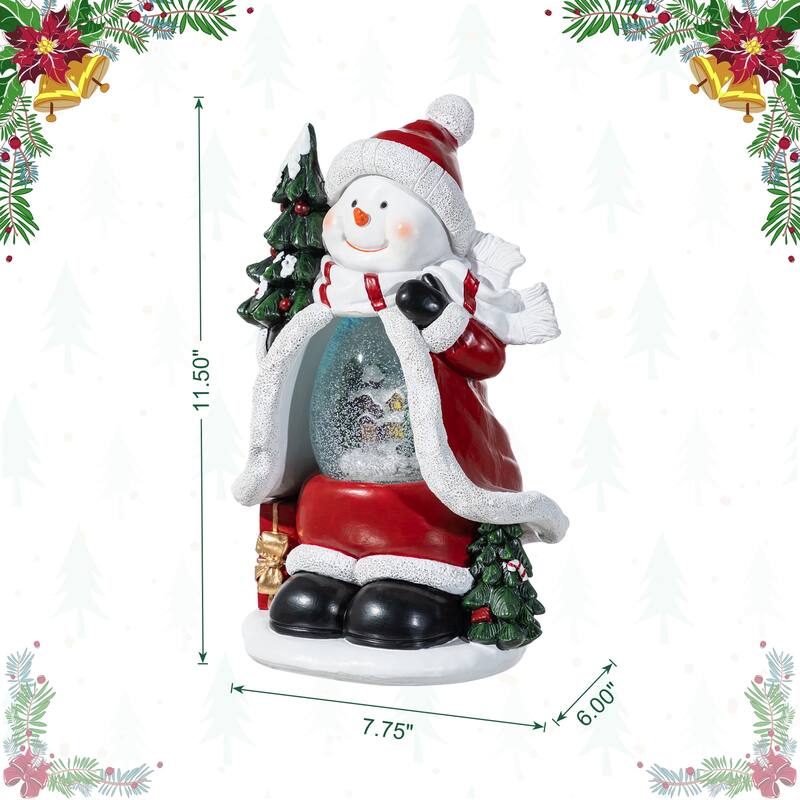 Glitzhome 100mm Christmas Resin Lighted Snowflakes Snowman Waterglobe