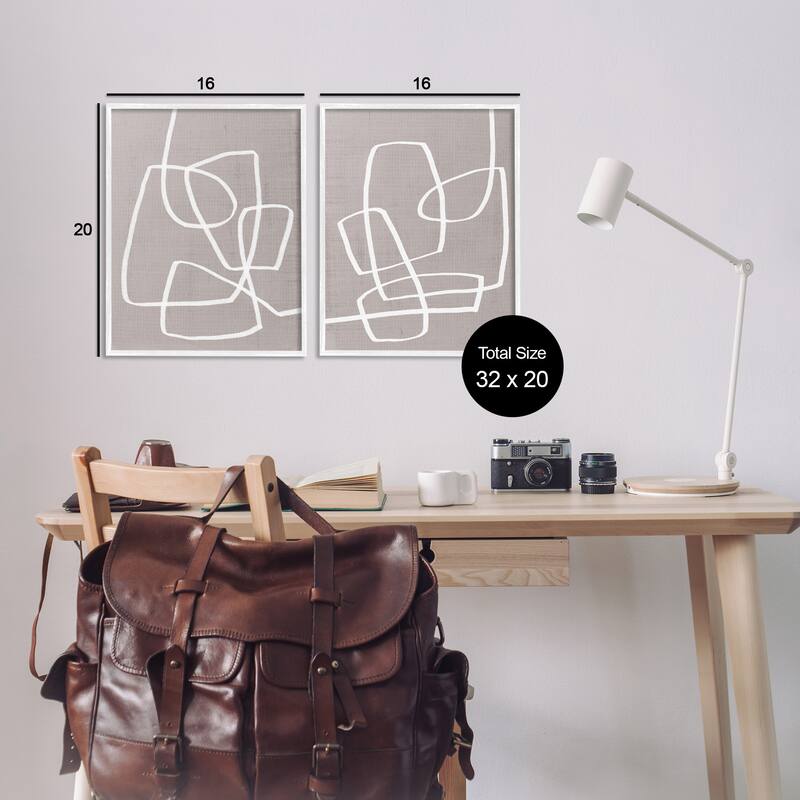 Stupell Abstract Busy Line Minimal Boho Design Brown White 2pc Multi Piece Framed Wall Art Set
