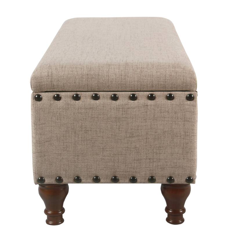 Ava Accent Bench, Storage Compartment, Nailhead Trim 42 Inch Tan Brown