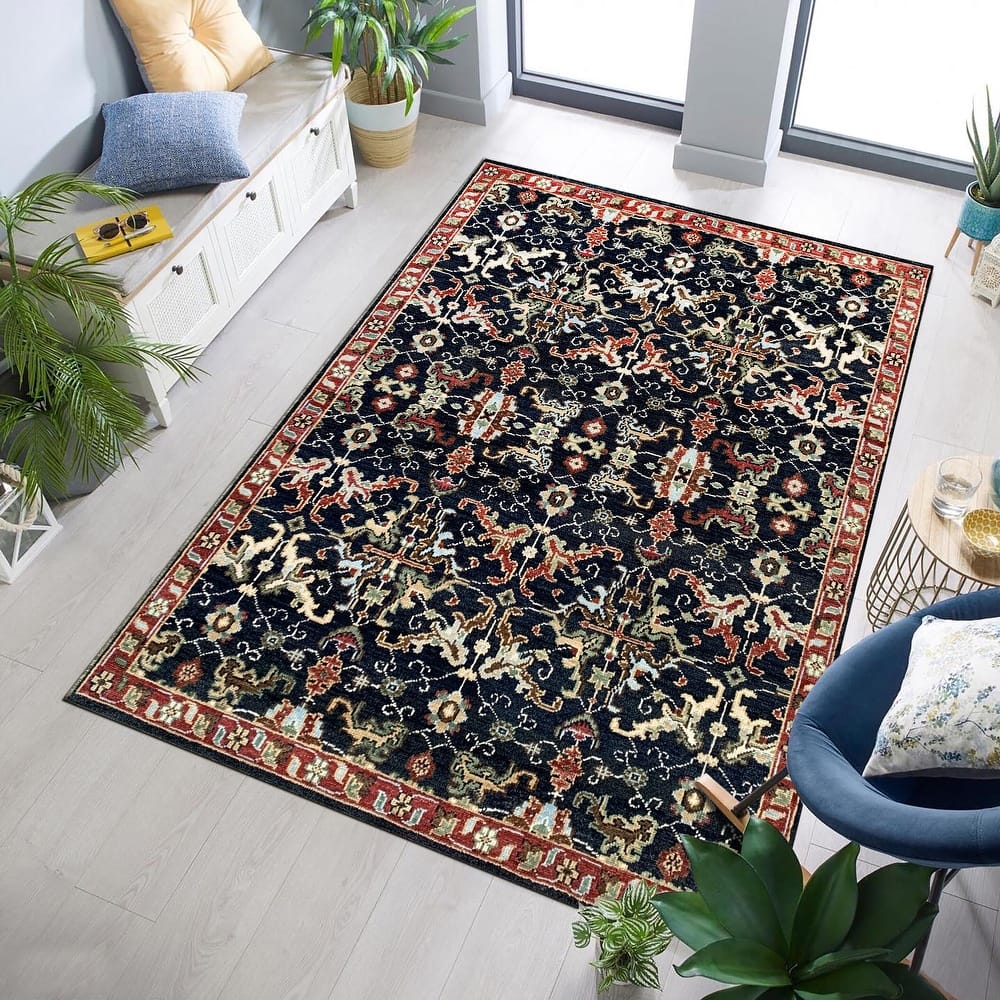 Handknotted Wool NAVY / RED Traditional Classic Serapi Rug