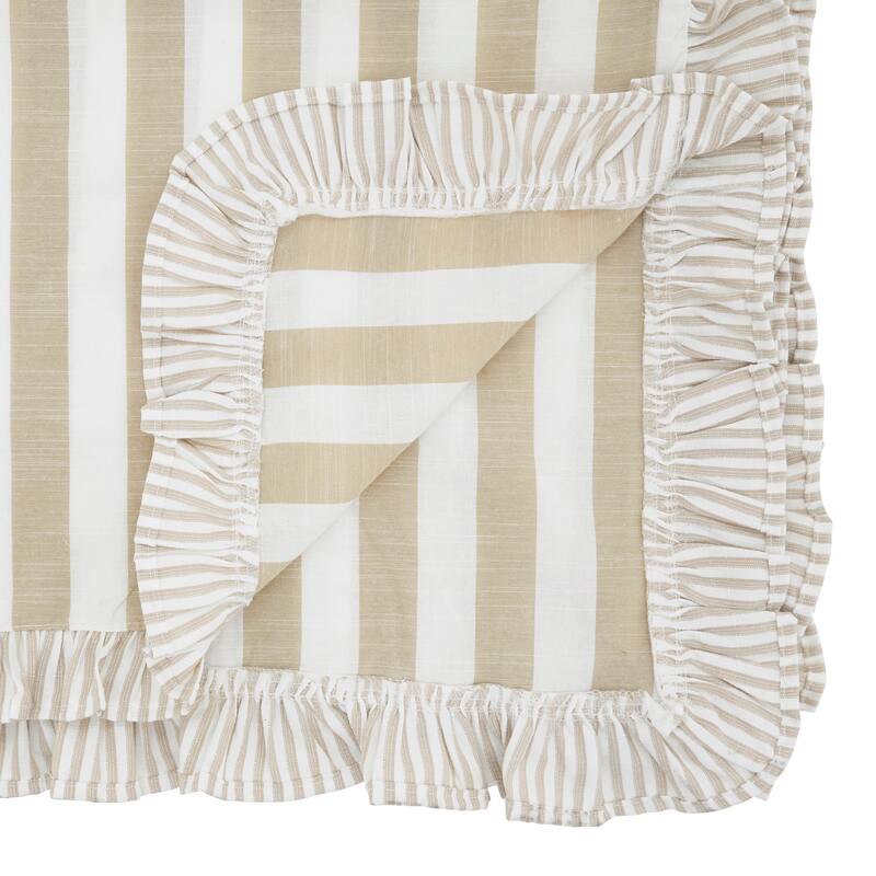 Striped Ruffle Edge Table Runner - Decorative Non-Reversible Cotton Blend Table Runner for Dining Table, 16"x72"