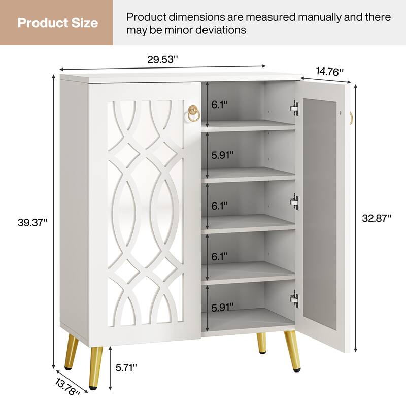 5-Tier Mirrored Shoe Cabinet, 25-Pair Adjustable Shoe Organizer