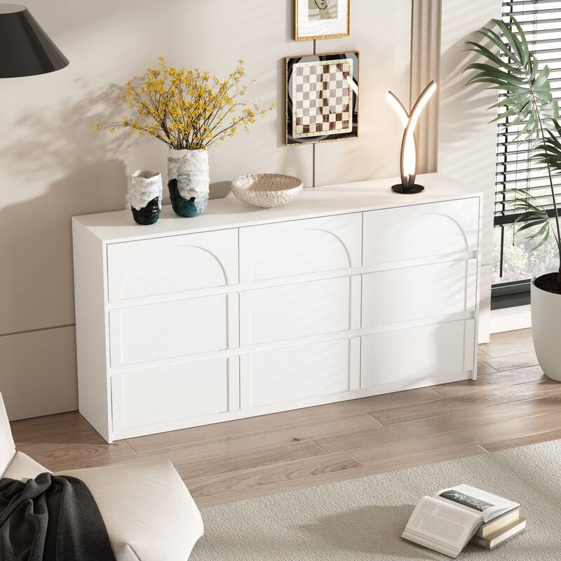 White 9-Drawer Nightstand with Modern Design and Safety Features
