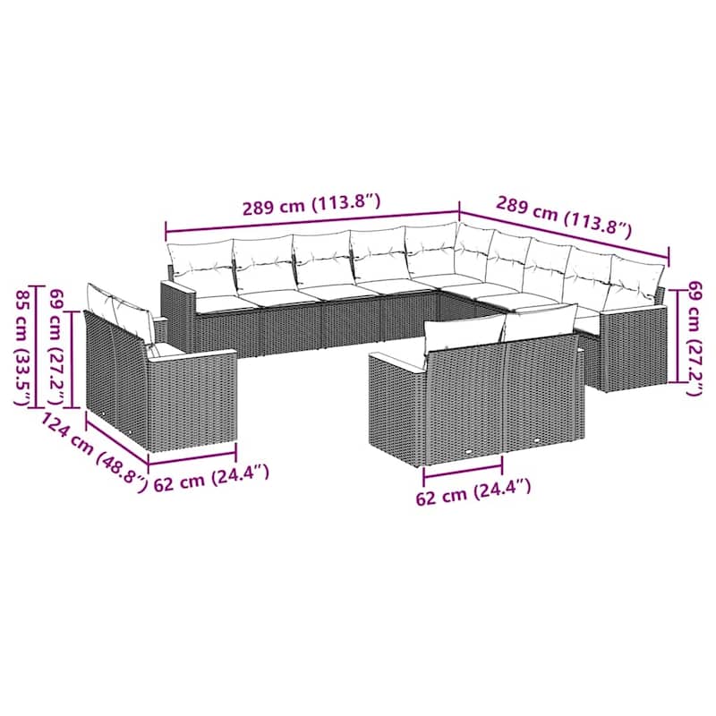vidaXL Patio Sofa Set with Cushions Outdoor Conversation Furniture Poly Rattan