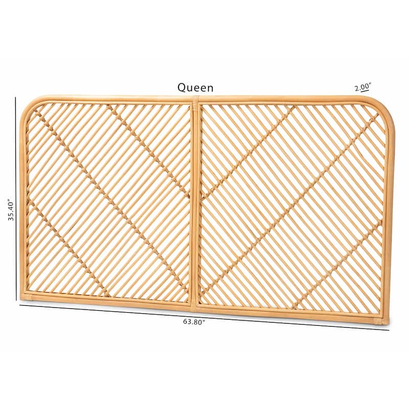 Sakina Modern Bohemian Natural Rattan Wall-mountable Headboard-Queen