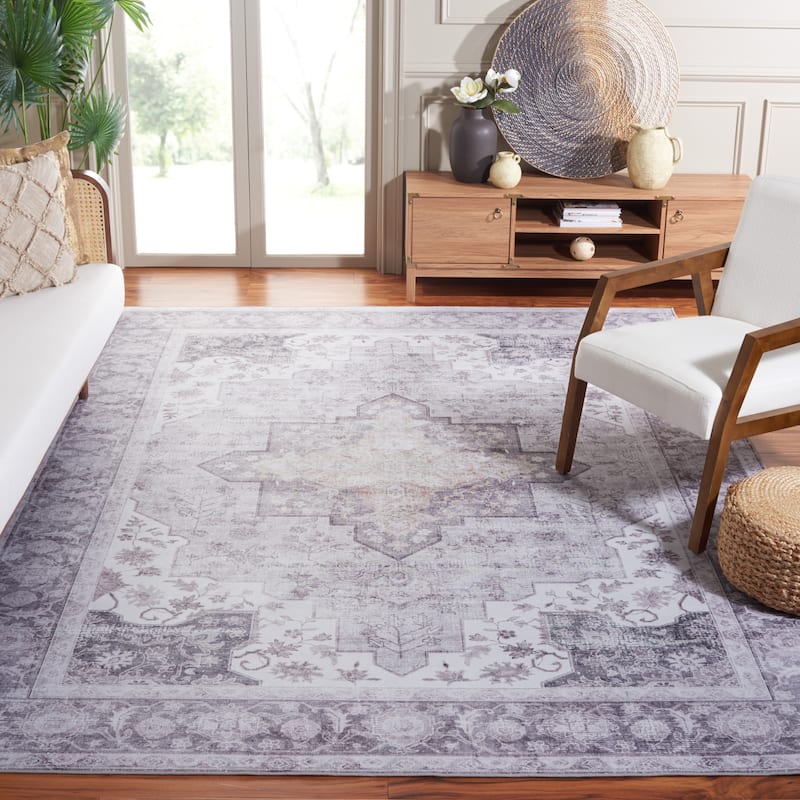 SAFAVIEH, Tucson Machine Washable Slip Resistant Queenie Oriental Medallion - 10' x 14' - Light Purple/Sage