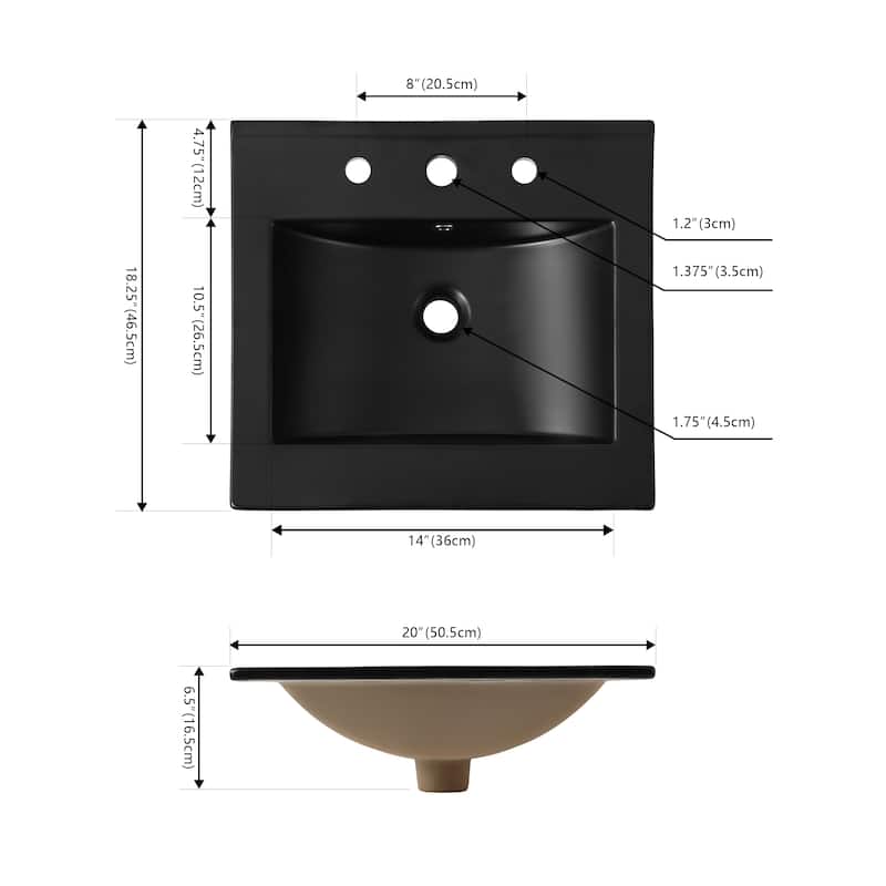 Aubert 3-Hole Classic Contemporary Rectangular Ceramic Single Sink Basin Vanity Top, by JONATHAN Y