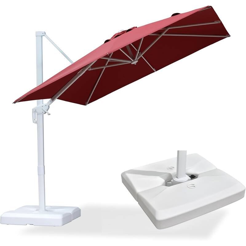 PURPLE LEAF White Square Cantilever Patio Umbrella With Base - 8ft Red