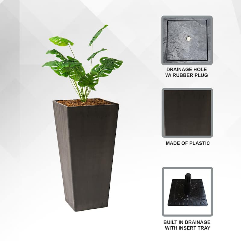 XBrand Modern Square Tapered Planter – 28" or 30" Tall, Indoor & Outdoor Use