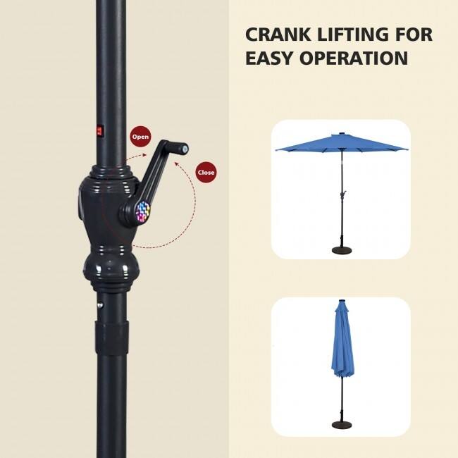 10FT Patio Solar Umbrella LED Patio Market Steel Tilt With Crank Outdoor New
