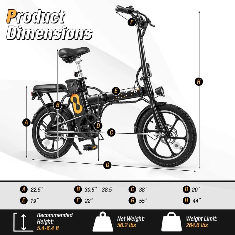 Goplus 16" Folding E-Bike Portable Electric Bicycle with Peak 650 W