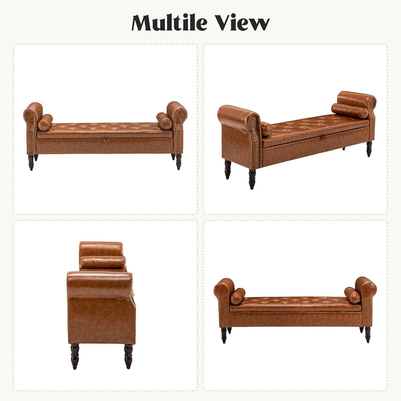 HOMYKA 66.9" Tufted Storage Bench with Rolled Arms Ottoman Long Bench
