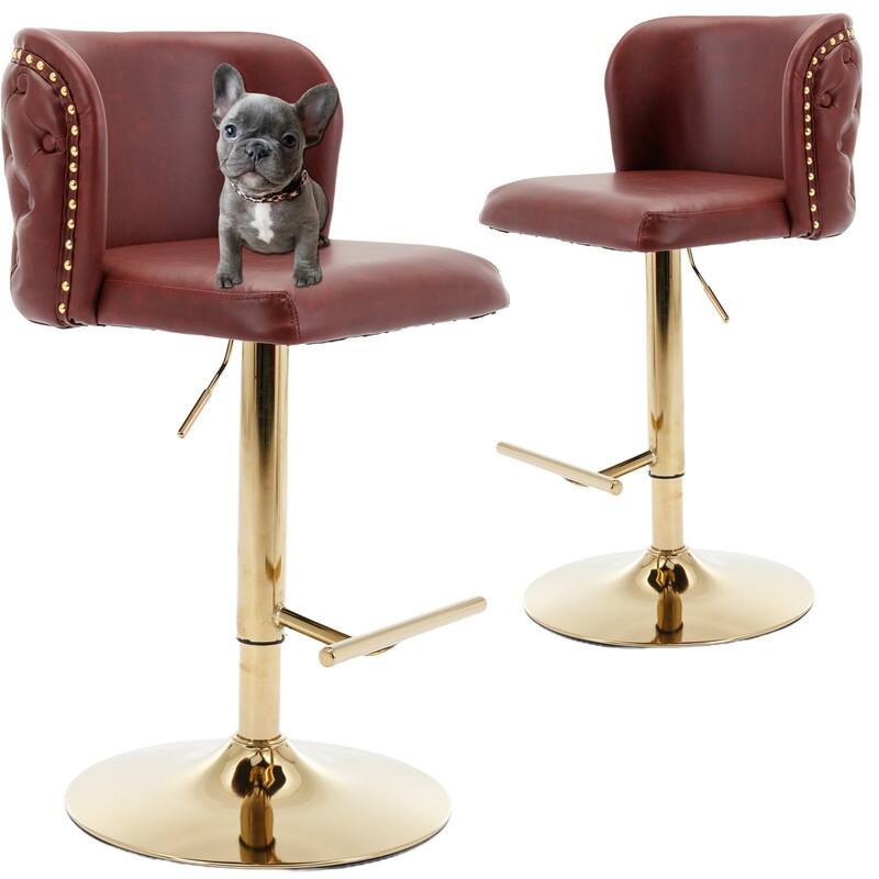Modern Upholstered Swivel Adjusatble Height Leather Barstools Set of 6