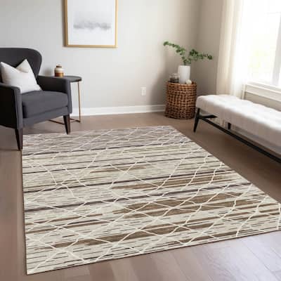 Machine Washable Indoor/ Outdoor Modern Global Chantille Rug