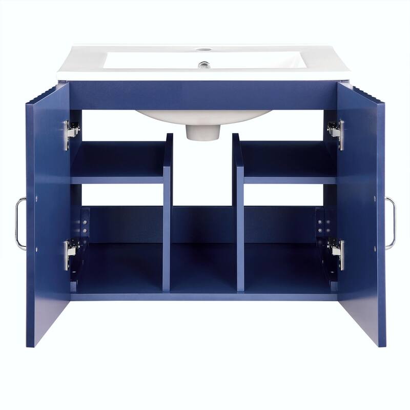 24" Floating Bathroom Vanity with White Porcelain Sink and Soft-Close Doors