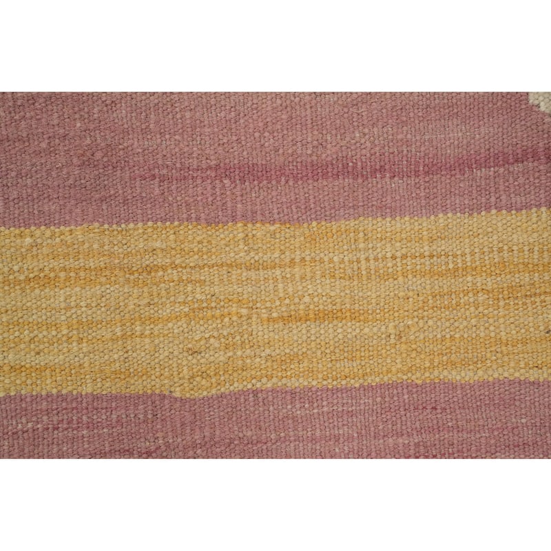 Hand Woven Oriental 100% Wool Carpet Southwestern Tribal Pink Kilim Area Rug - 9' 6'' X 8' 3''