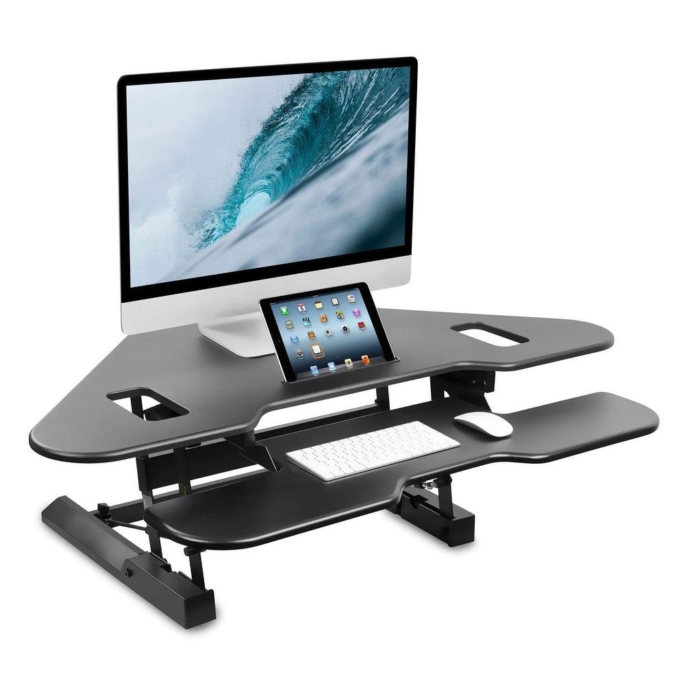 Mount-it! Corner Standing Desk Converter 48" with Removable Spacious Keyboard Tray Platform - MI-7958 (Black)