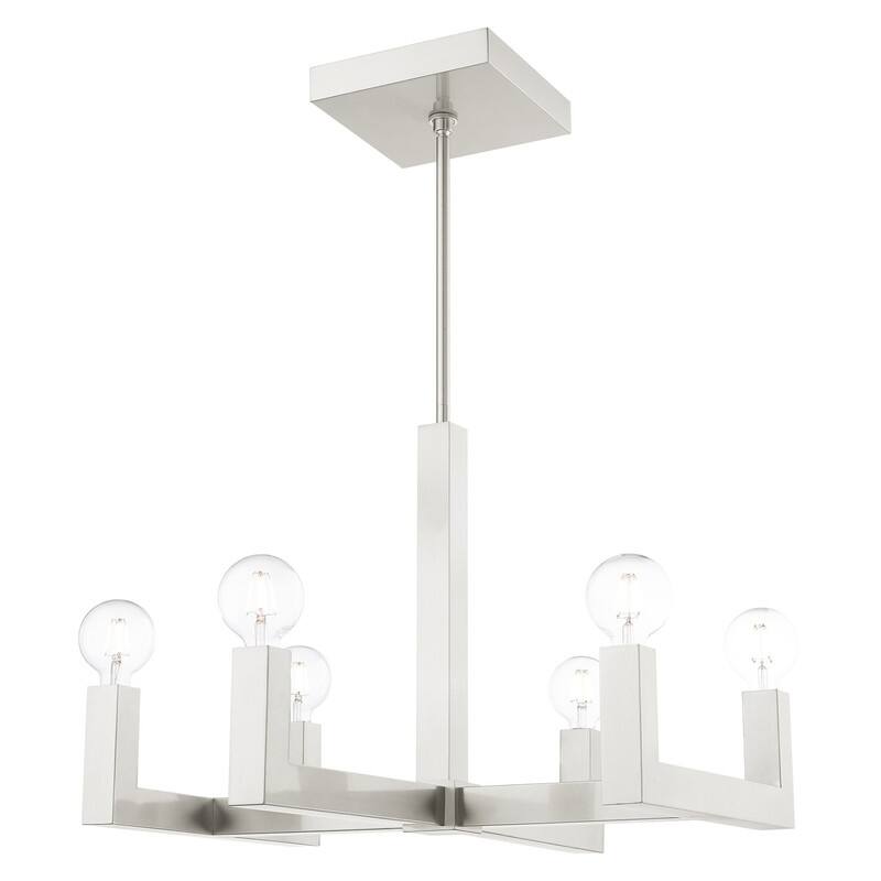Livex Lighting 6 Light Brushed Nickel Chandelier, 49216-91 - 28.375" L x 24.375" W x 20" - 74" Adj. H
