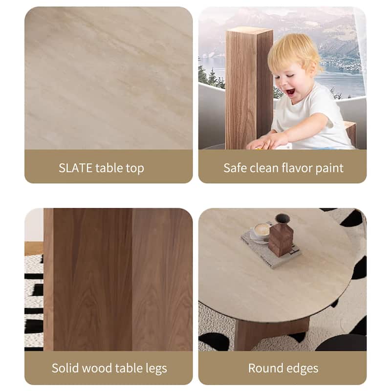 Modern 71" Retangular Dining Table, Solid Wood Legs, Stone Table-top