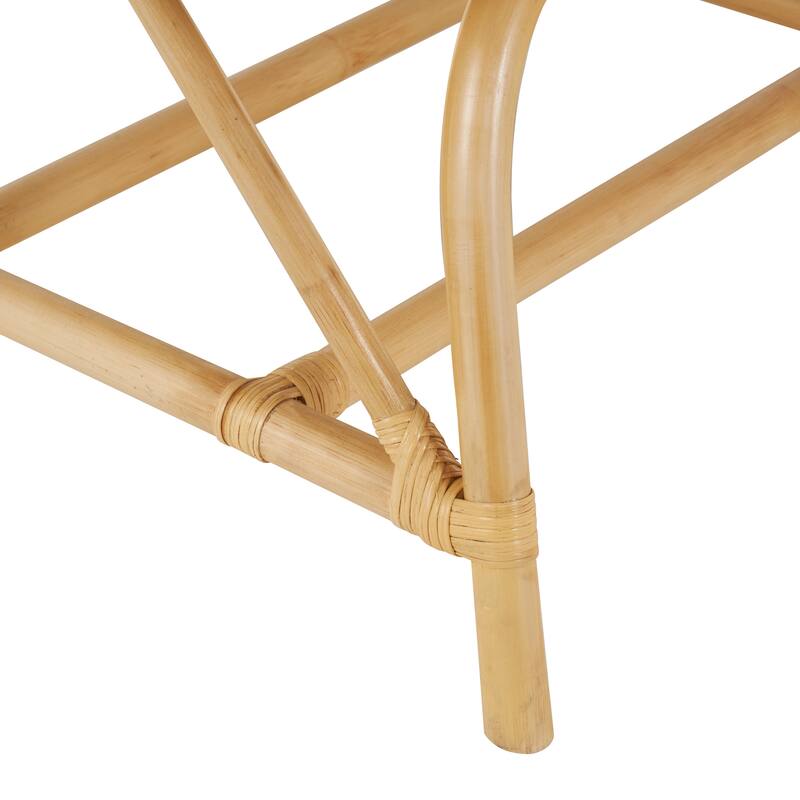 Light Brown Rattan Woven Squared Living Room Accent Chair with White Fabric Cushion