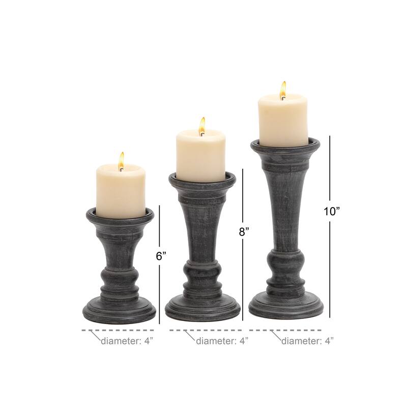 Black Mango Wood Traditional Candle Holder (Set of 3) - S/3 10", 8", 6"H