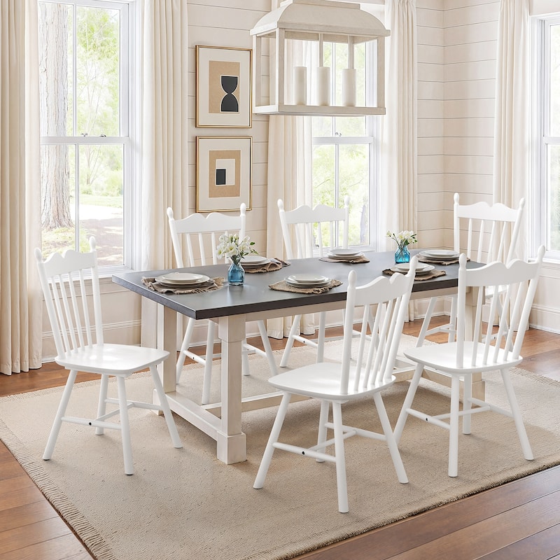 Set of 6 Farmhouse Wooden Kitchen Chairs - N/A - White