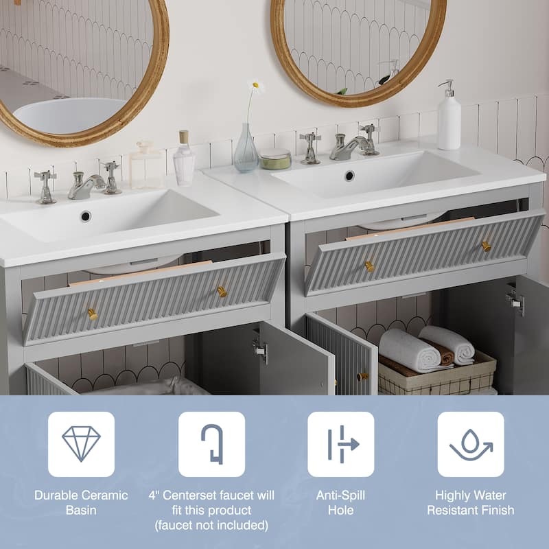GDFStudio - Westbridge Modern Freestanding Double Bathroom Vanity Set with Ceramic Sink and Soft Closing Doors - 60'W