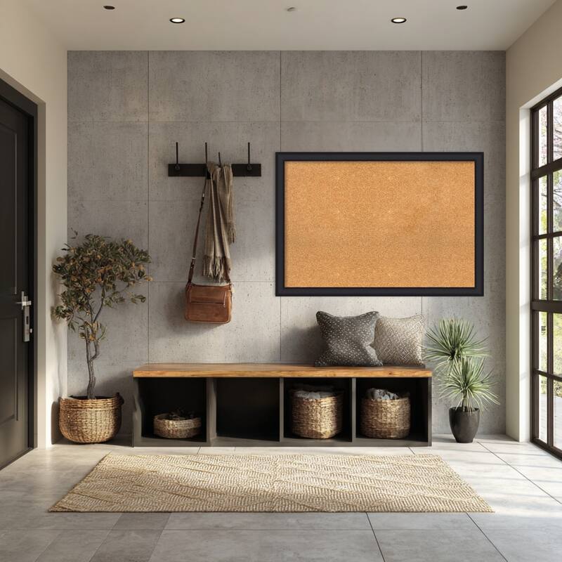 Oliver Black Narrow Wood Framed Cork Board - Bulletin Board, Organization Board, Pin Board