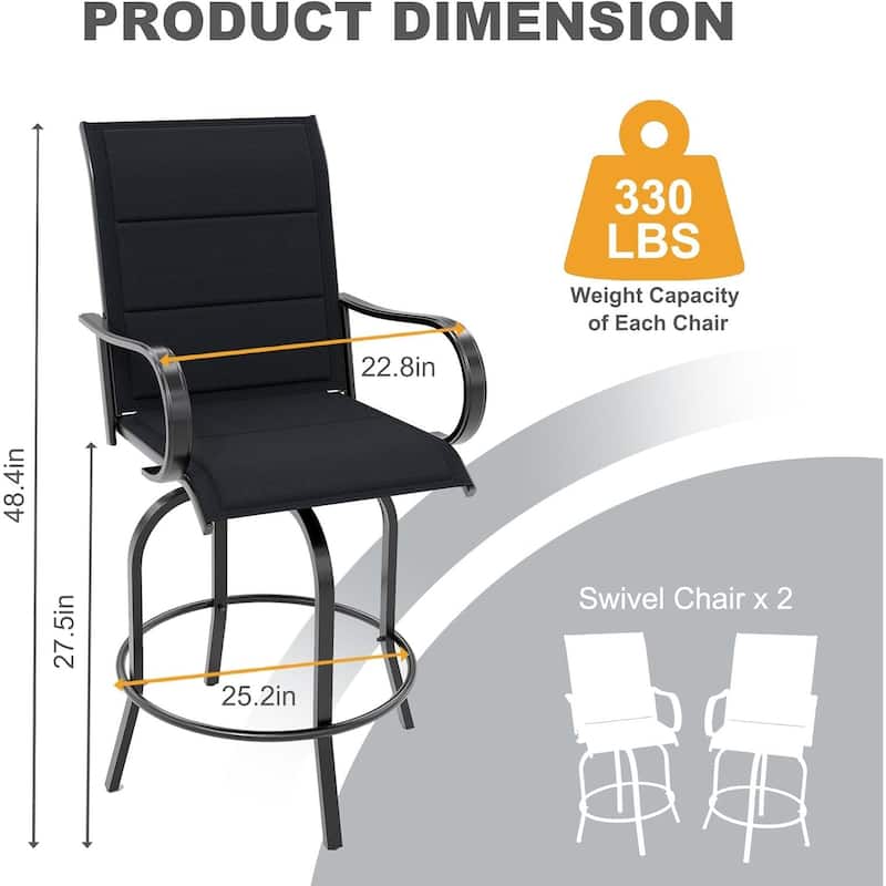 Patio 2 Piece Outdoor Swivel Bar Chairs, Rotating Bar Stools for Deck Lawn Garden Backyard