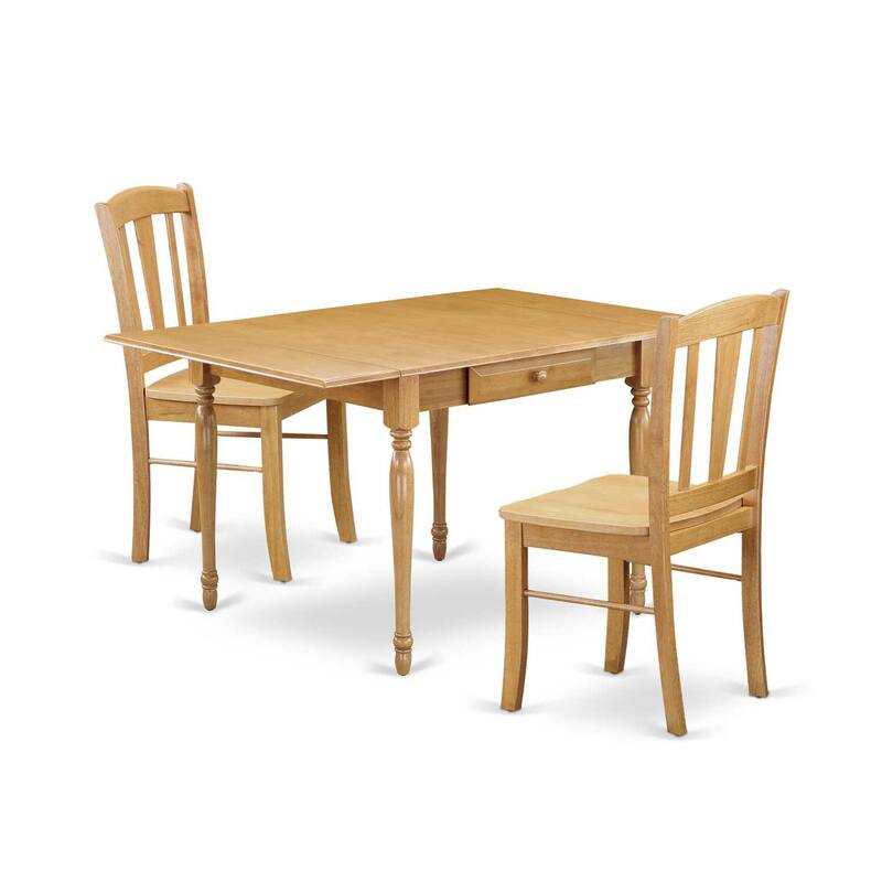 HomeStock 3-Piece Natural Brown Oak Finish Solid Wood Top With Dropleaf Dining Table Set