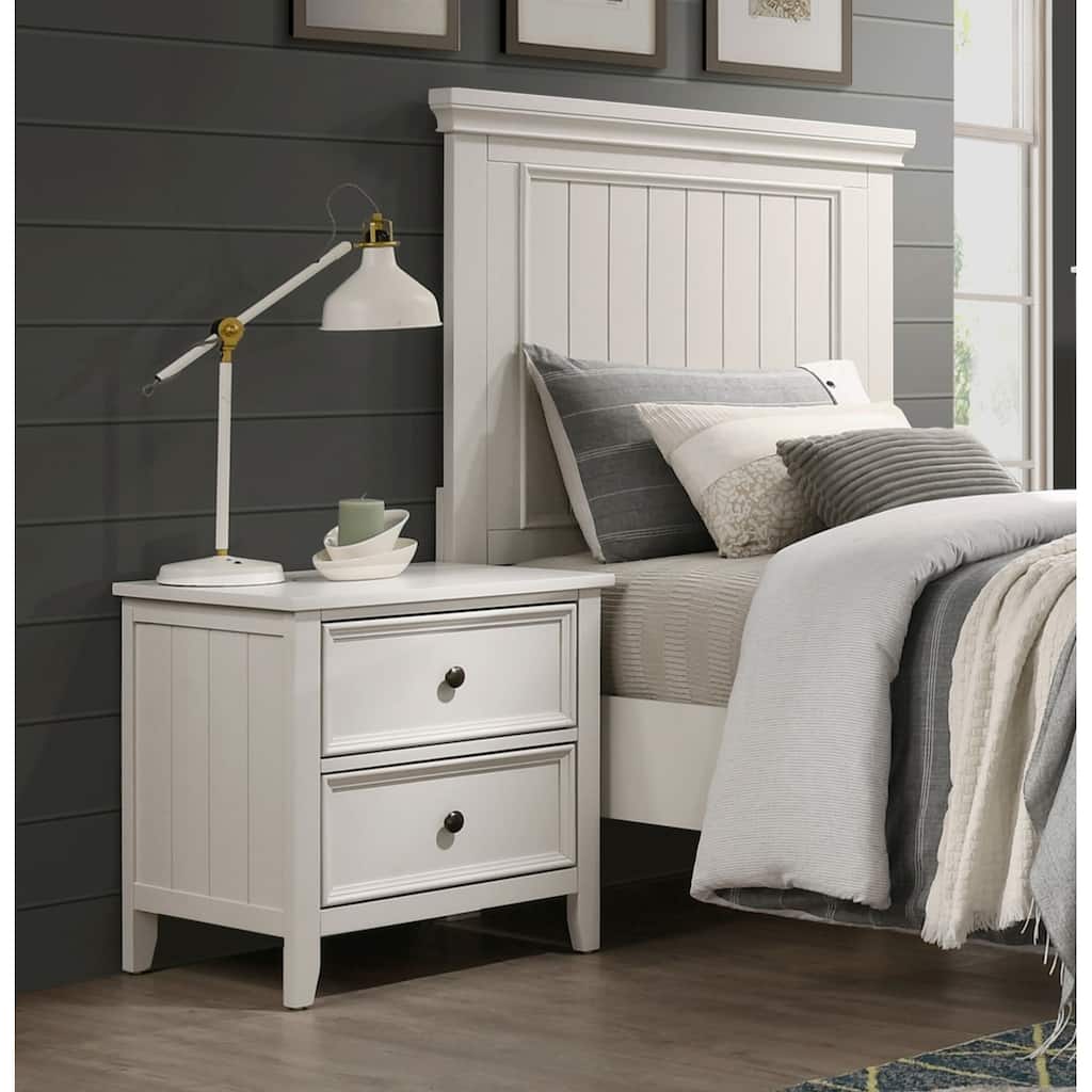 Classic White Finish Bedroom Nightstand with 2 Dovetail Drawers