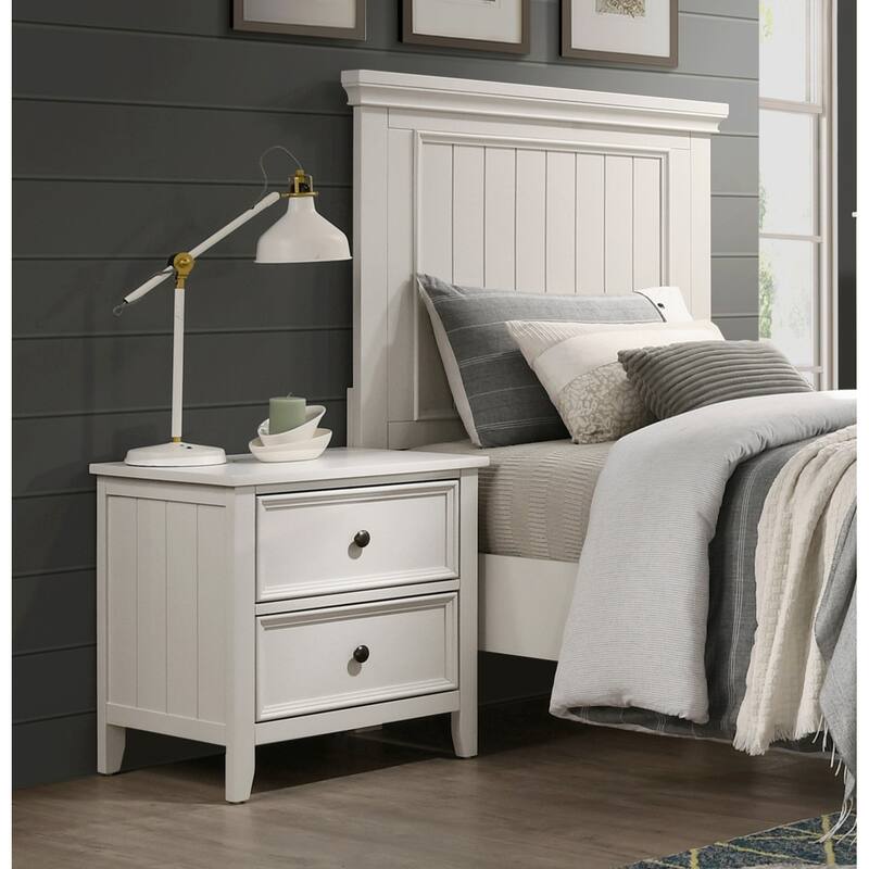Classic White Finish Bedroom Nightstand with 2 Dovetail Drawers - White