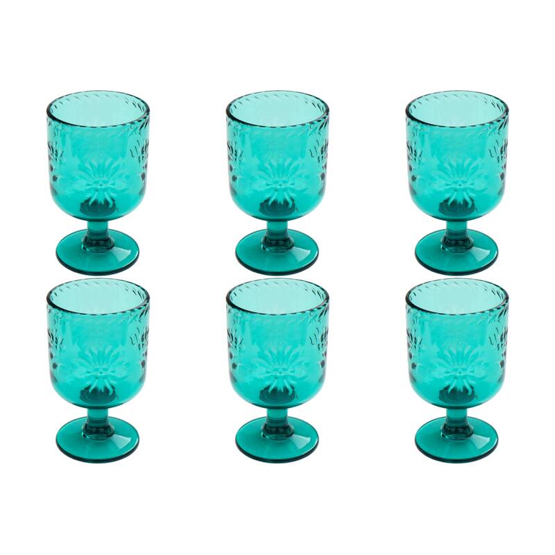 Abode Homewares Talavera Acrylic Wine Glass - 13 oz - Set of 6 - Teal
