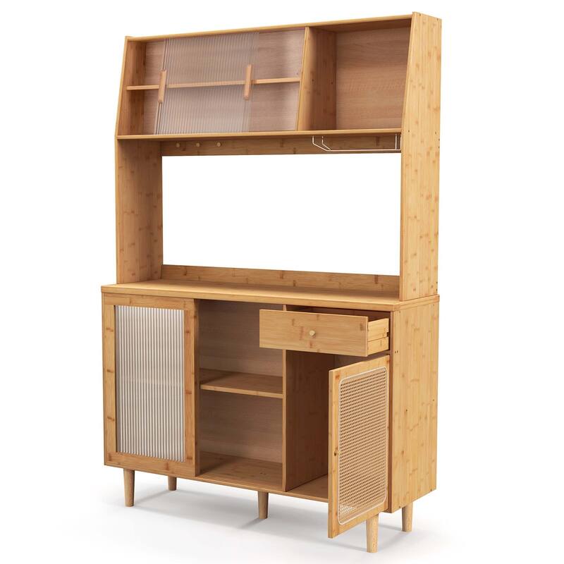 Costway Bamboo Buffet Cabinet Wine Bar Pantry Cupboard Sideboard with - See Details