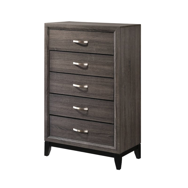Chest with 5 Storage Drawers and Grain Details, Gray