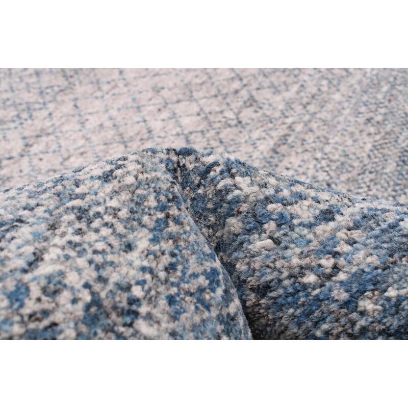 ECARPETGALLERY Hand-knotted Silk Shadow Dark Blue, Grey Wool Rug - 8'10 x 12'2