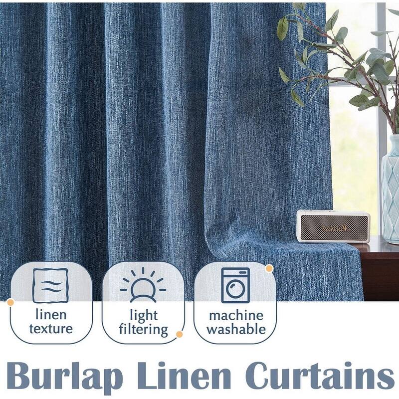 96 Inch Light Filtering Farmhouse Curtains Burlap Look Textured