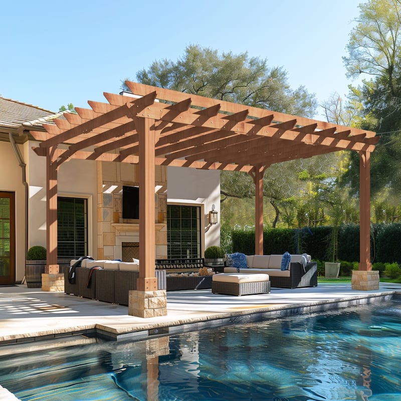 VEIKOUS Outdoor Cedar Wood Pergola Gazebo Kit with Flat Roof Trellis for Patio, Deck, Garden and Backyard - 12×16