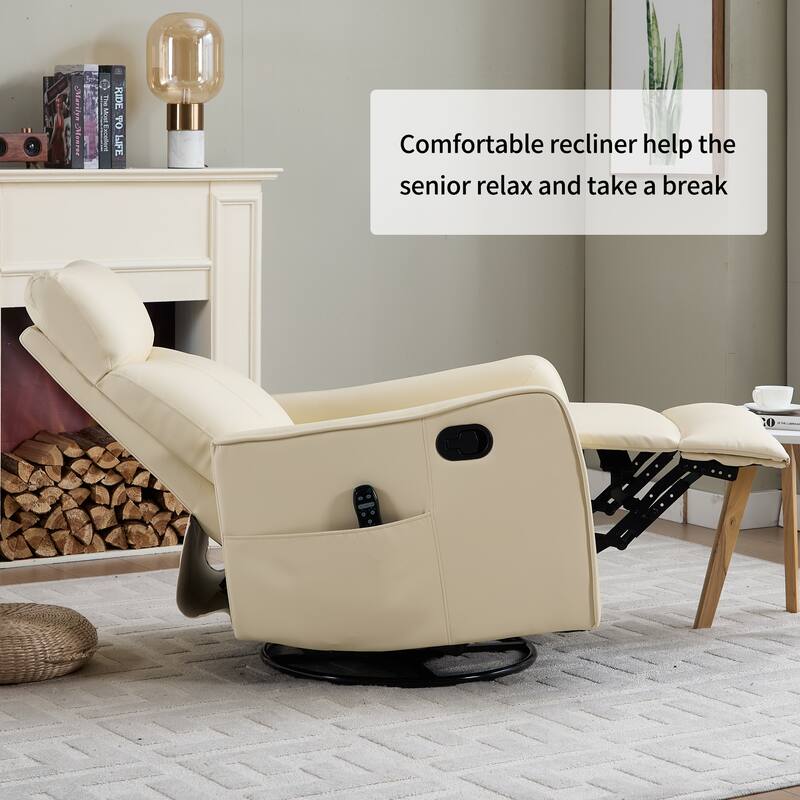 Manual Recliner Chair with Heat & Massage, Ergonomic Single Sofa Chair, Swivel Glider Rocker Chair with Side Pocket