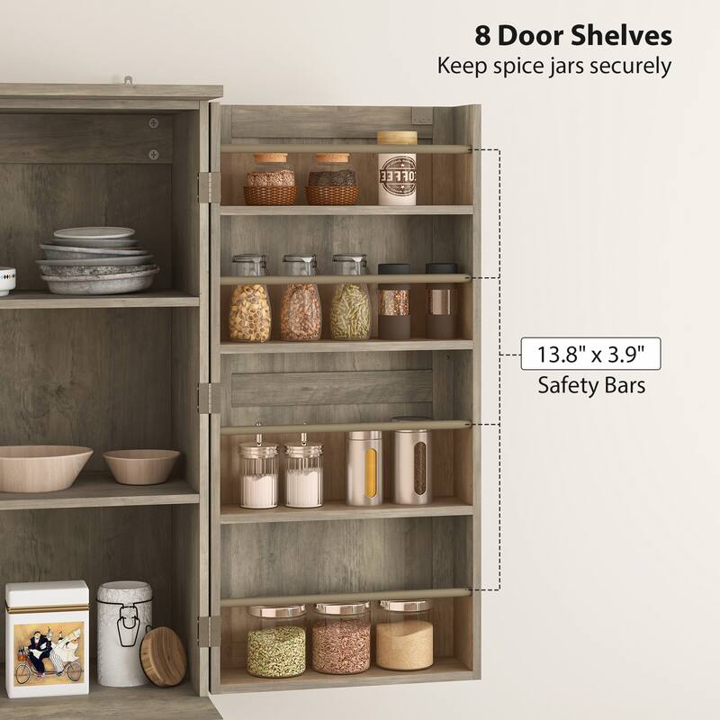HOMCOM 72" Farmhouse Kitchen Pantry Cabinet, Freestanding Tall Storage Cabinet with 4 Adjustable Shelves and 8 Door Shelves