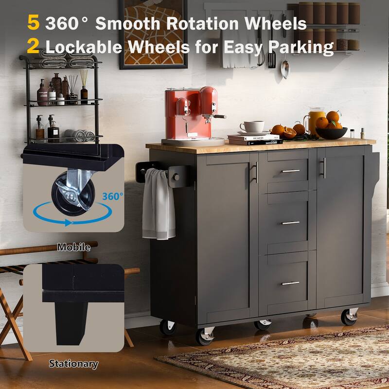 Kitchen Island with 2 Slide-Out Shelf and Internal Storage Rack