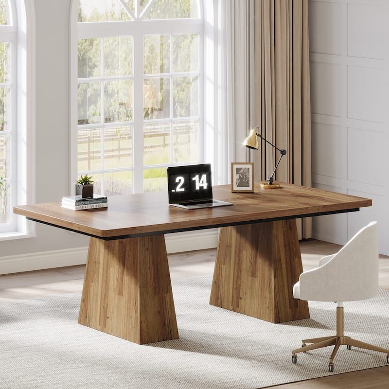 63 Inches Modern Executive Office Desk Large Computer Conference Table - Light Brown