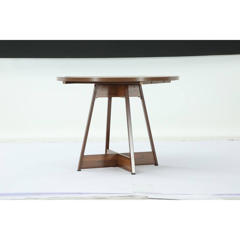 39.4" Round Dining Table for 4, Farmhouse Kitchen Table with Wooden Reinforced Base