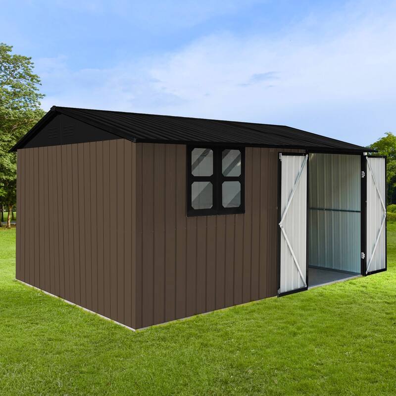 Outdoor 12 x 10 ft. Metal Storage Shed with Window and Vents and Hinged Door and Padlock